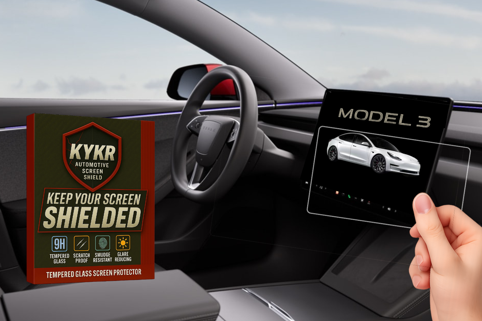 Tesla Model 3 (2017–2023) & Model Y (2020–2024) Screen Protector – 15” Tempered Glass | KYKR