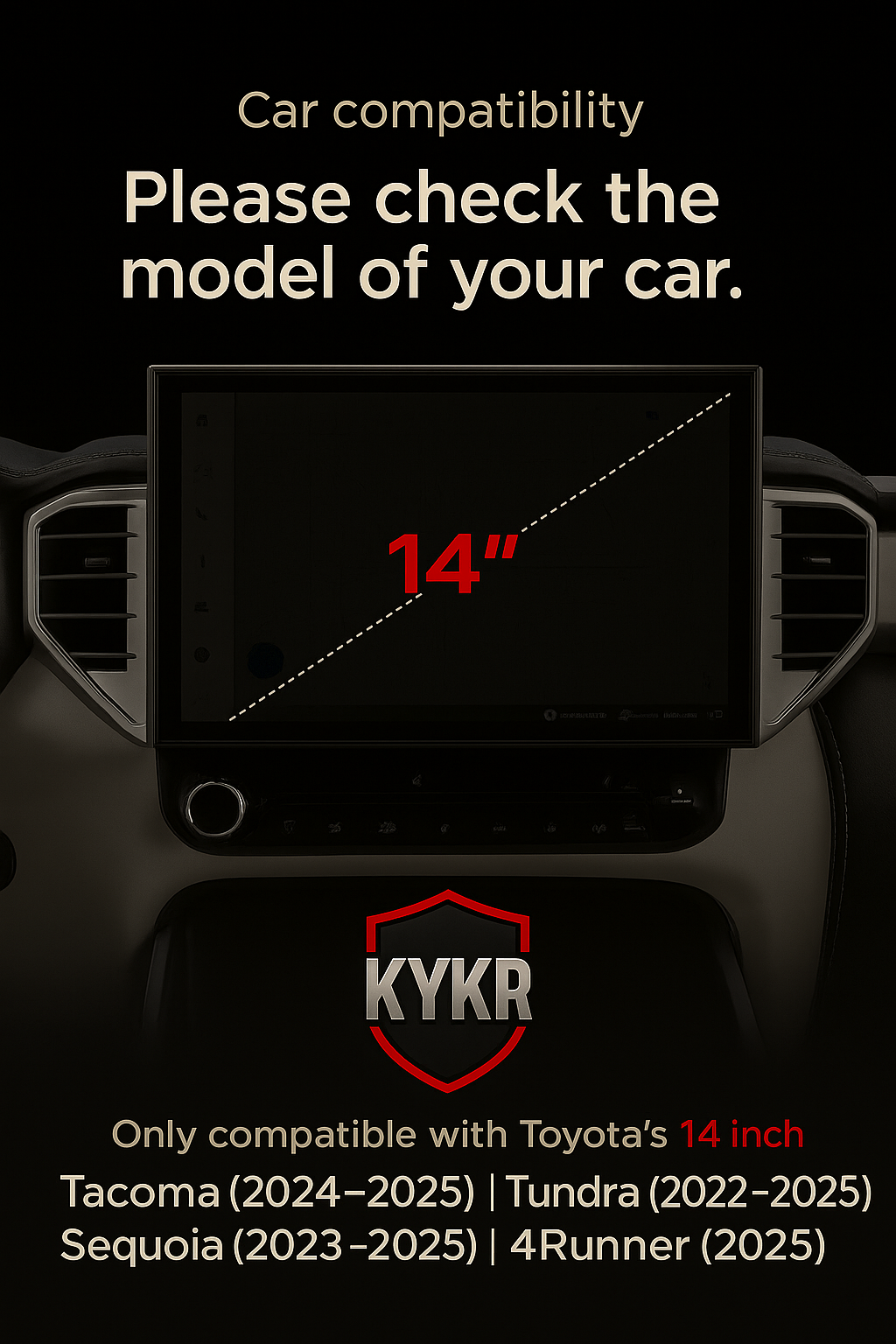 Toyota Tundra (2022–2025), Sequoia, Tacoma (2024–2025), 4Runner (2025) – 14” Screen Protector | KYKR