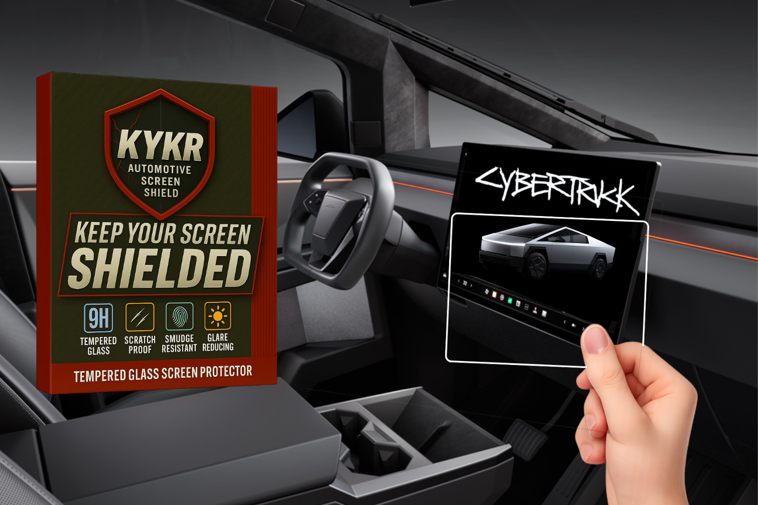 Tesla Cybertruck (2024–2026) Screen Protector – 18.5” Tempered Glass | KYKR
