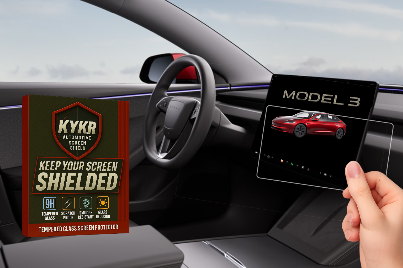 Tesla Model 3 (2024-2026) & Model Y (2025-2026) Screen Protector – 15.4” Tempered Glass | KYKR